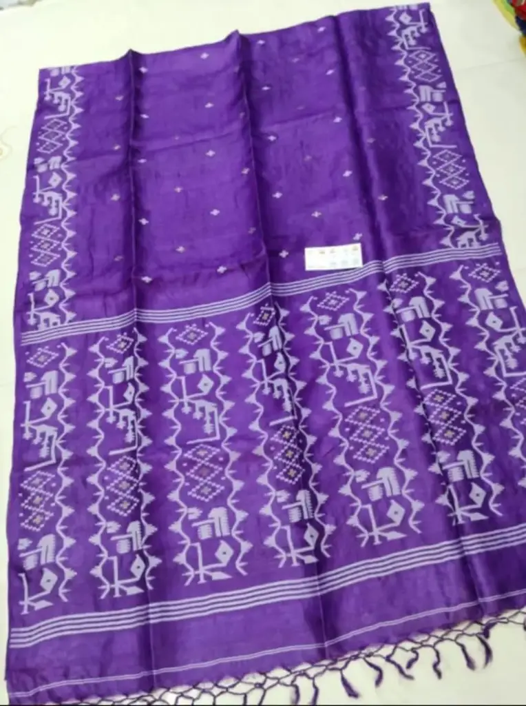 Pure Gachi Tussar Jamdani Saree (Purple)