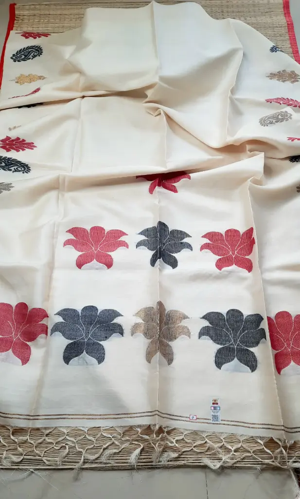 Pure Gachi Tussar Jamdani Saree (Off-White)