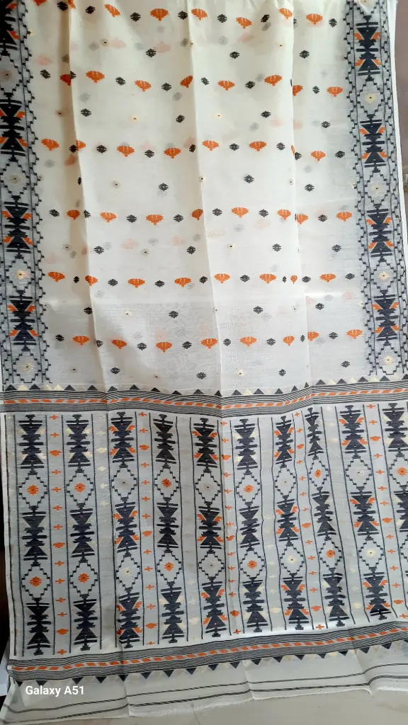 Jamdani Saree Creamy White-Black